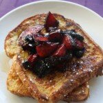French Toast with plum and blueberry compote