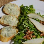 Roquefort Toasts with Arugula and Pear Salad